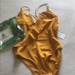 Cupshe wrap bathing suit.  Mustard Size small
